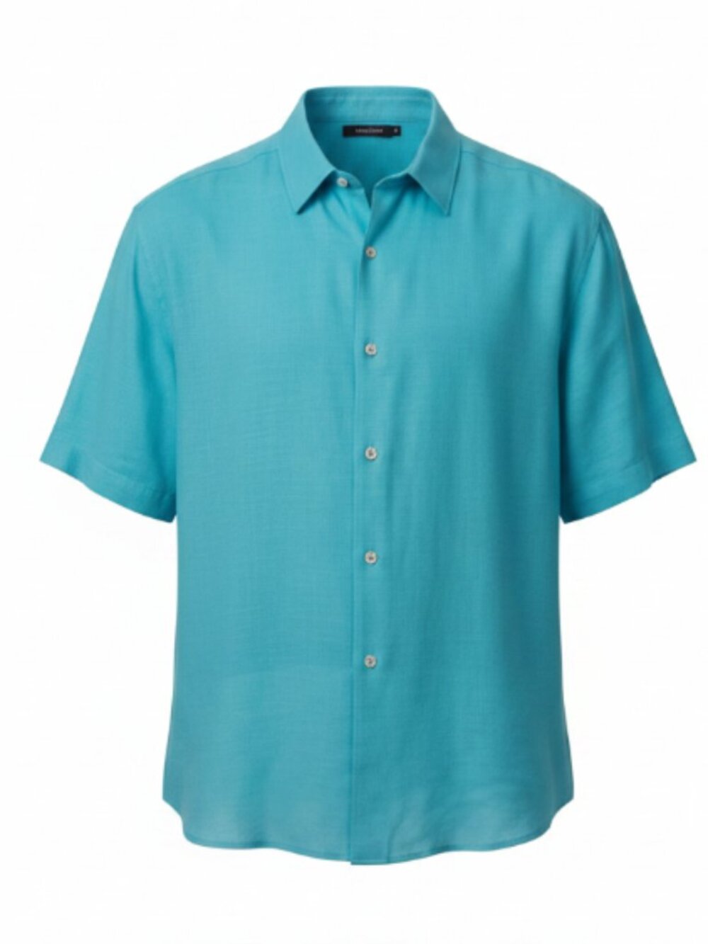 Caribbean Joe Men’s Linen Shirt L Blue Button Up Abalone Buttons Beach Casual